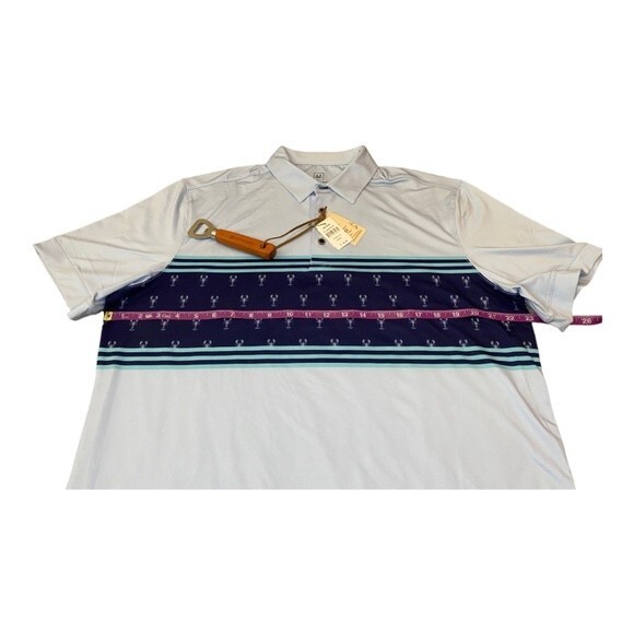 Mizzen Main Mens Polo Golf Shirt Medium Blue Lobster Versa PTO Bottle Opener NWT - Picture 9 of 13
